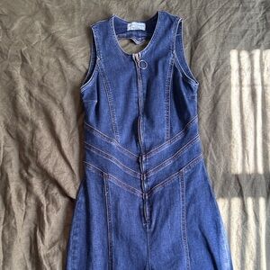 REVICE Dark Blue Denim Sleeveless Dress with Ring Zipper